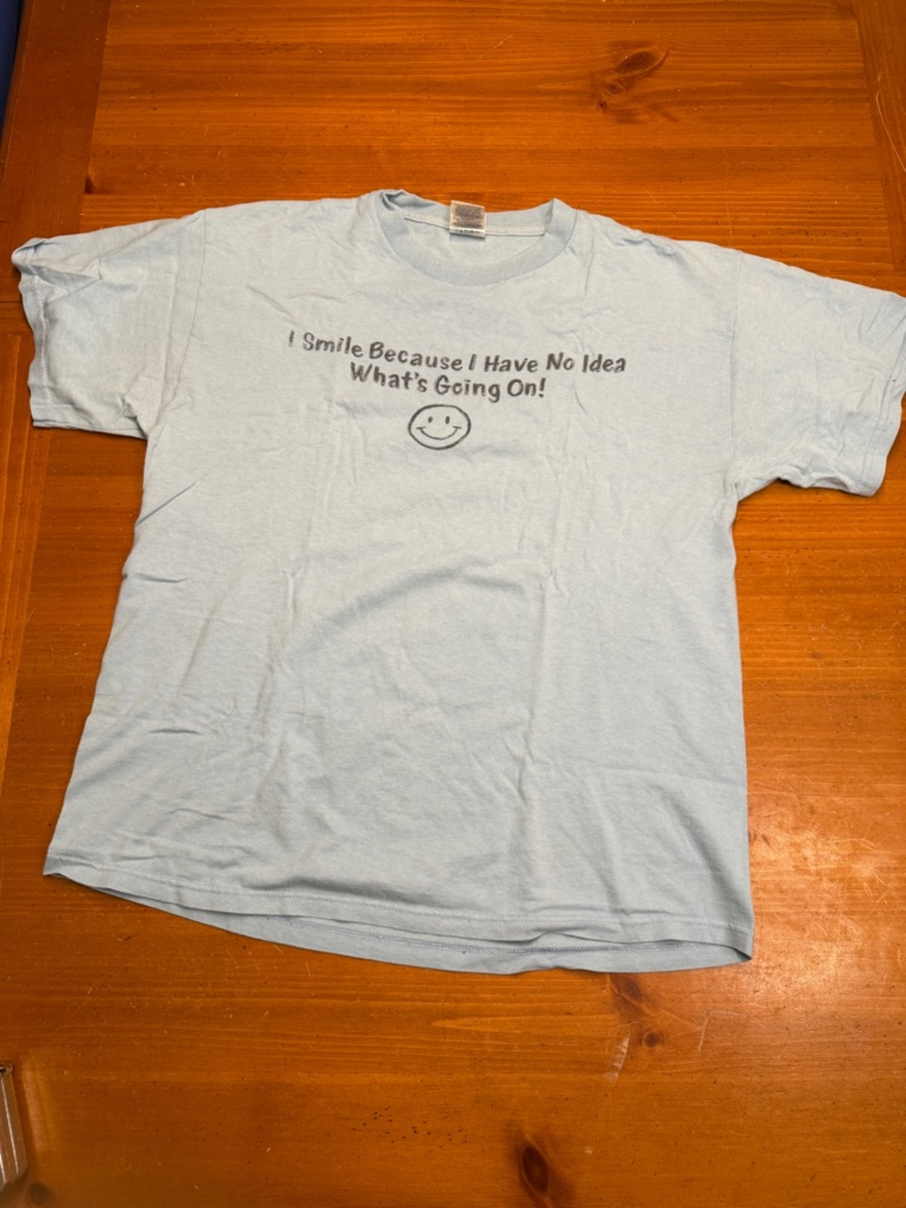 Hanes Light Blue Short Sleeve Tee with Smile Graphic